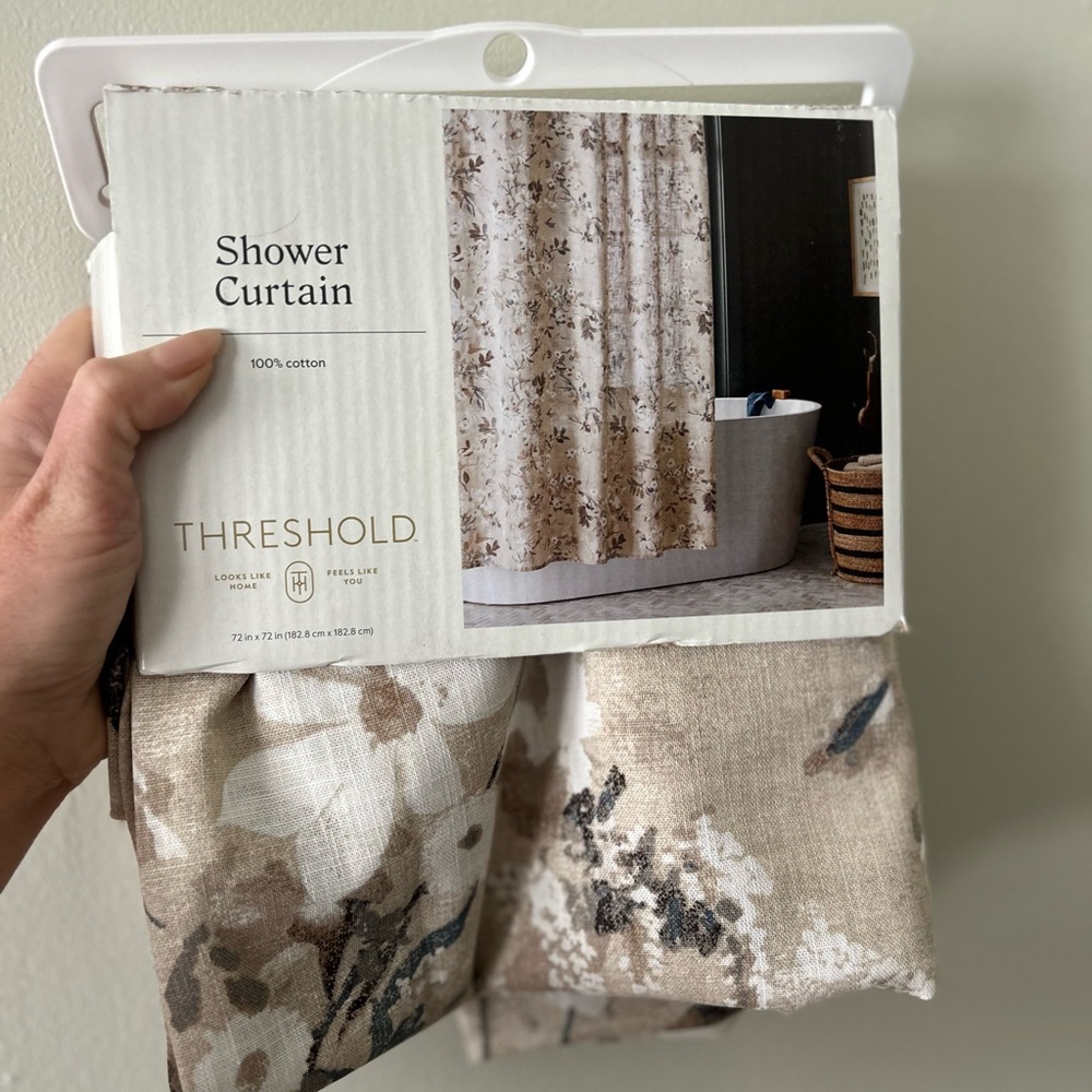 Threshold Floral Shower Curtain - Cream and Tan